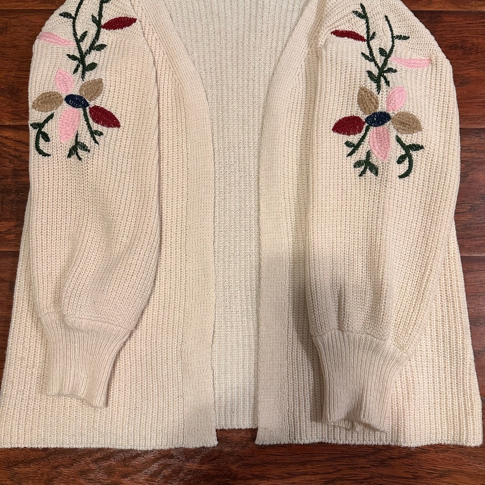 BRAND NEW Embroidered Cream Cardigan Sweater